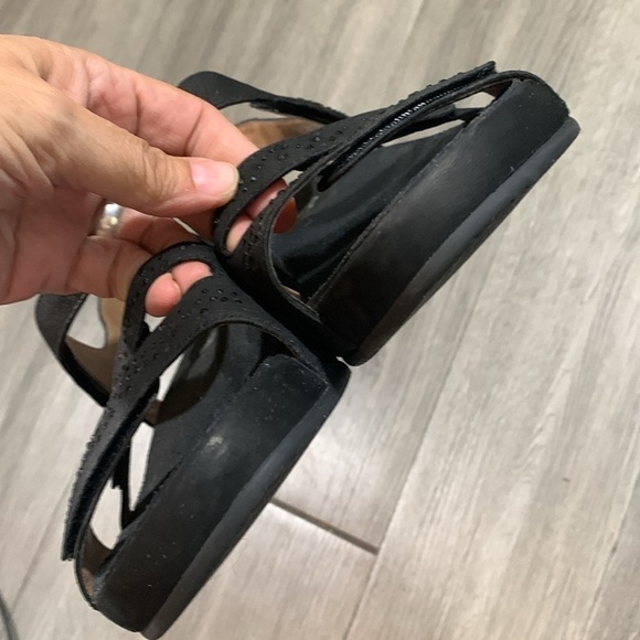 ABEO Gabrielle Black Wedge Leather Rhinestone Detail Adjustable Sandals size 10 - Picture 5 of 12